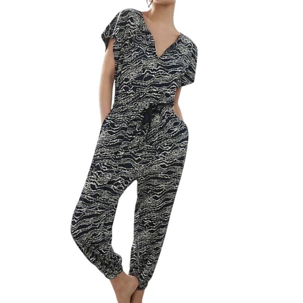 Daily Practice Anthropologie Jumpsuit Womens S Navy Blue Side Stripe Pockets